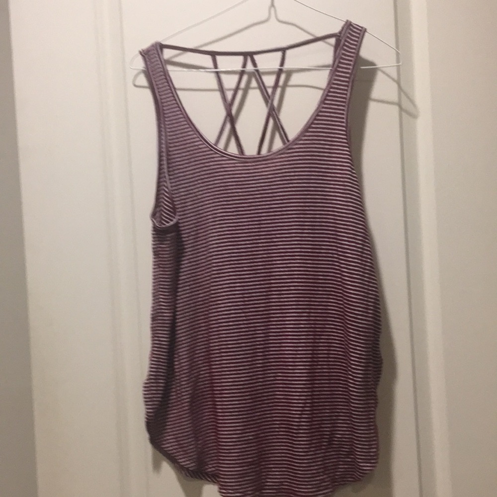 Hollister womens striped crisscross strap Tank Top scoop bottom size S maroon